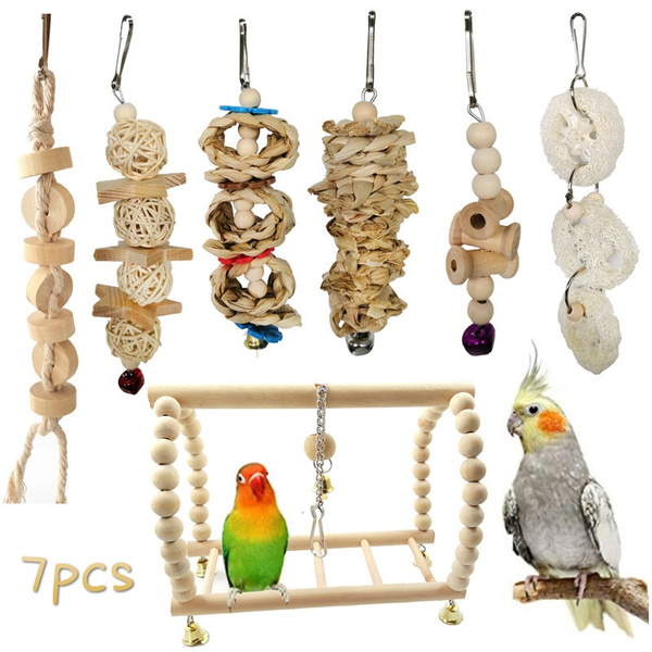 Yosooo Hanging Wooden Birds Toys Parrot Toy Bird Toys Hanging Wooden Toy Parrot Swing Suitable for Parrots and Birds 