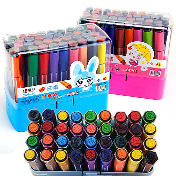 Hapree 24 Colors Kids Washable Markers with Stamper NonToxic Coloring