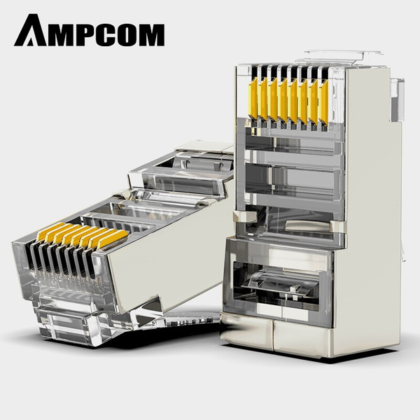AMPCOM CAT5e/CAT6 Shielded RJ45 Modular Plug Connector 8P8C Crimp End ...