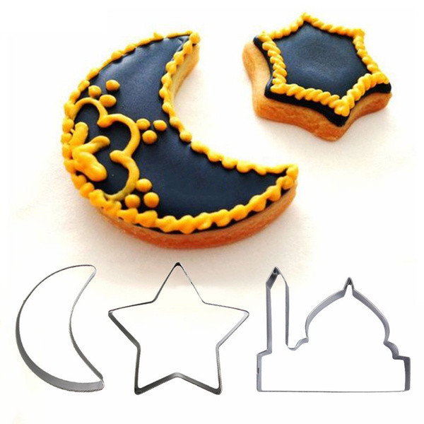 Details about   Eid Mubarak Cookie Cutter Set Moon Star Biscuit Mold Happy Eid Party Cake Baking 