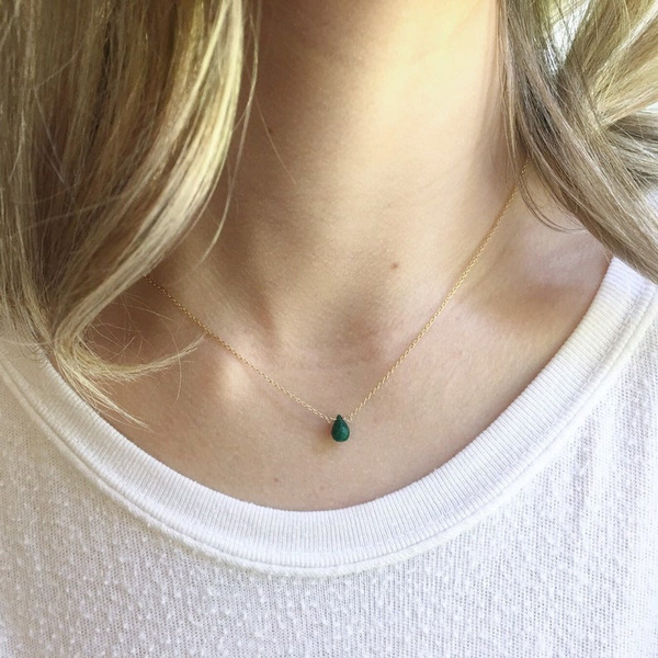 Buy Tiny Ball Necklace Green Emerald Necklace Waterproof Necklace Vintage Emerald  Necklace Dainty Gem Necklace Online in India - Etsy