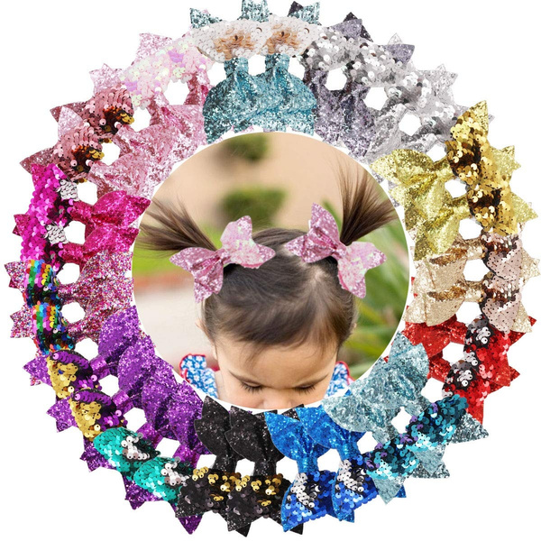 30Pcs Glitter Hair Bows Clips 4 Inch Bunt Sequins Hairclips Alligator