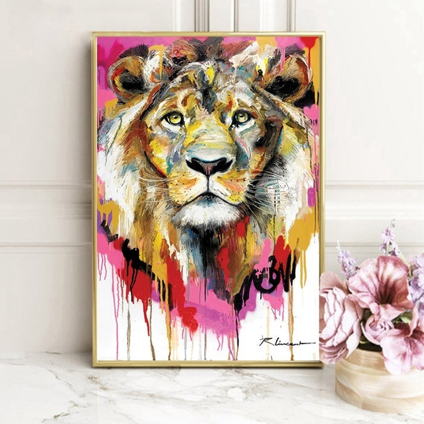 Abstract Lions Oil Paintings on Canvas Poster Home Room Wall Art Decor Animals
