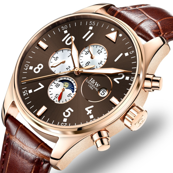 CARNIVAL I W Series Men s Complications Analog Automatic Mechanical Watch with Leather Band