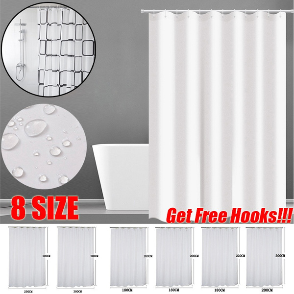 Waterproof Fabric White Bathroom Shower Curtain Plain With Hooks Ring Extra Long 