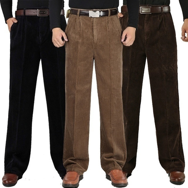 Lutratocro Men High Rise Corduroy Stretch Fall Winter Straight Baggy Long Pants