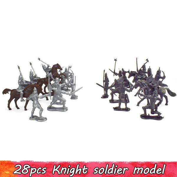 28pcs Medieval Knights Warriors Horses Soldiers Figures Model Kids Toy Display 