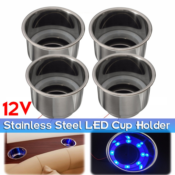 4Pcs Stainless Steel Recessed Cup Drink Holder For Marine Boat Camper Truck RV - Silver, 3.15x2.7x2.2 Inch
