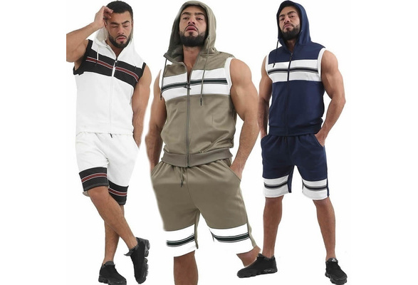 New Mens Fleece Gilet Full Sleeveless hoodie shorts Tracksuit Sports Gym Jogging 