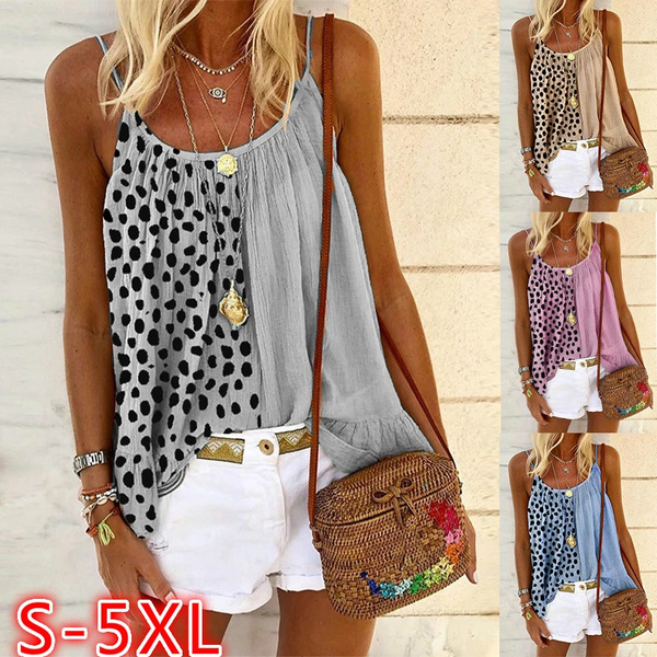 2020 Women Fashion Casual Sleeveless Stitching Printed Camisole Top S-5XL