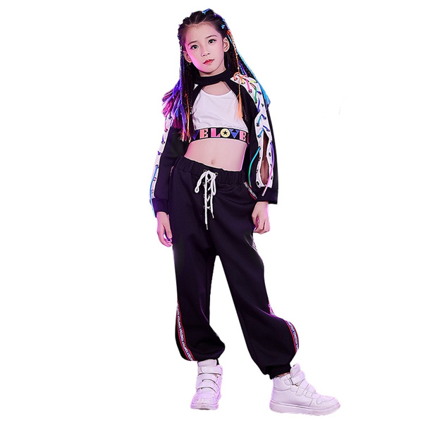 Kids Girls Jazz Dance Hip Hop Dance Costume Crop Top Vest Pants