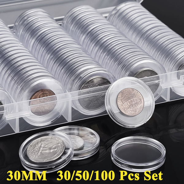 30/50/100pcs 30mm Coin Storage Capsules Applied Transparent Round Box