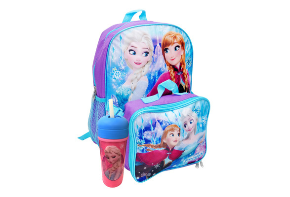 Disney Princess Frozen Elsa & Anna Matching Large 16 Inches Backpack With  Lunch Bag Set