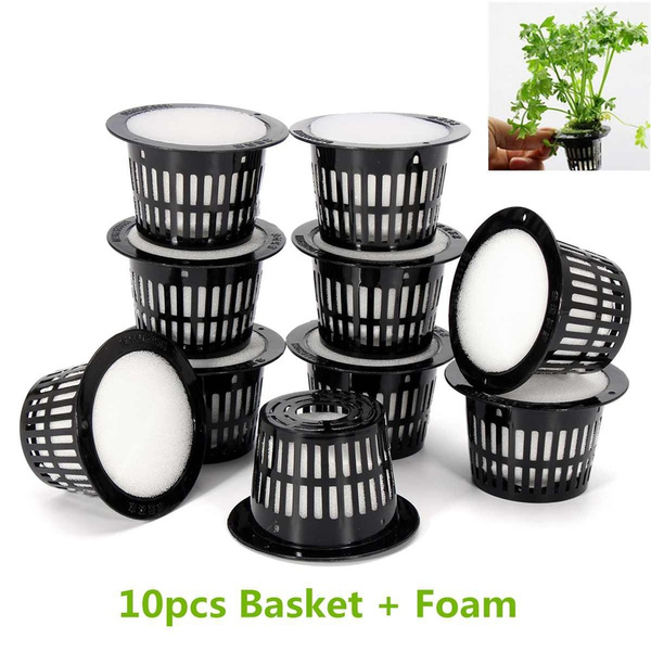 10pcs Heavy Duty Mesh Pot Net Cup Basket & FoamS Hydroponic Aeroponic Planting 
