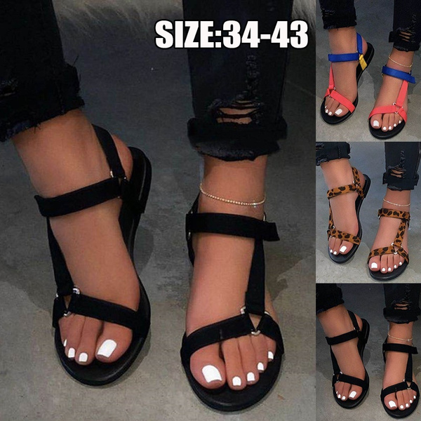 Ankle strap open toe flat with cheap velcro plain sandals