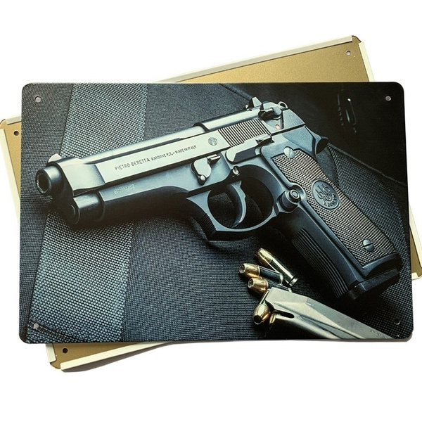 Beretta Co2 Powered Full Auto Blowback BB AIR Pistol Gun Wall Decor Pistol  Metal Tin Signs Gun Shop Man Cave Plate Sign House Cafe Restaurant Bar  Poster Antique Iron Painting ( 8\
