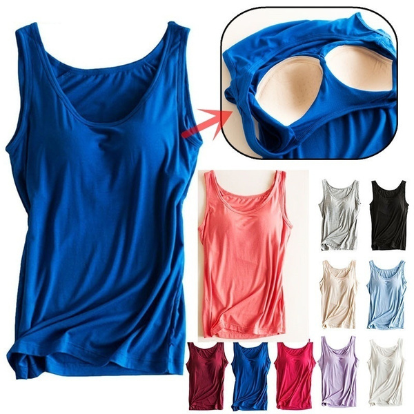 Women's Camisole with Built in Bra Sleeveless Tank Tops Casual