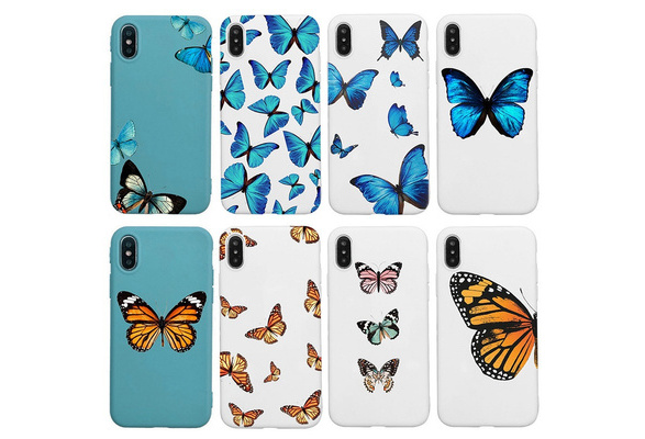 Cute Blue Butterfly Phone Case For Iphone 8 8plus Iphone X Iphone 6 6s Plus 7 7 Plus Iphone 11 Case Blue Butterfly Painting Fundas Coque Cover Wish