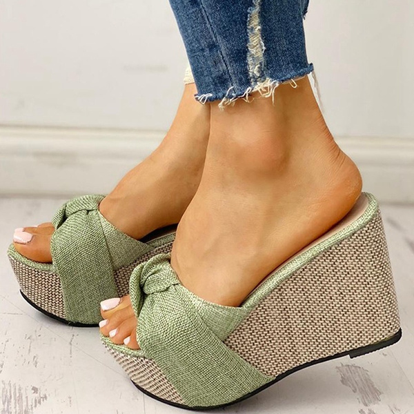 Chic Womens Slide Slipper Platform Open Toe Sandals Shoes High Wedge Heels Mules