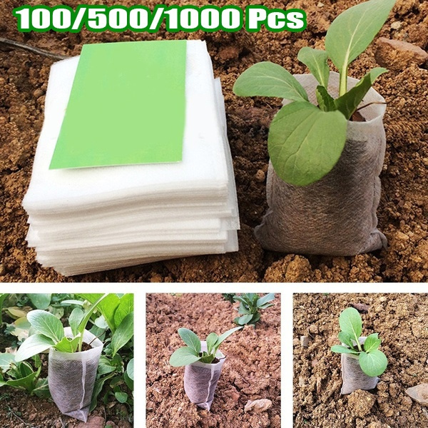 100pcs Biodegradable Non-woven Nursery Bags Plant Grow Bags Seedling Pots 8*10cm