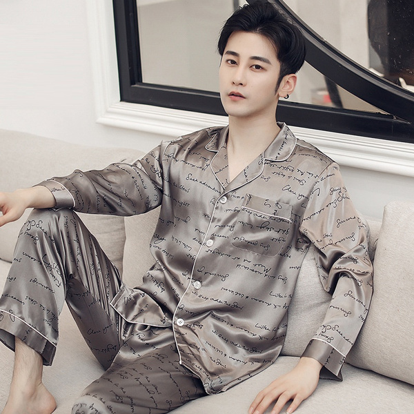 Man Pajamas Suit Long/Short Sleeve Fashion Sleepwear Comfortable Home Nightshirt