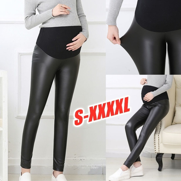 Pregnant Women Bottoms Adjustable Maternity Leggings PU Leather Pants  Trousers Pantyhose Clothing Pregnancy Clothes Plus Size
