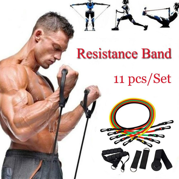 Resistance Bands Set Workout Bands Including 5 Stackable Exercise Bands with Door Anchor 2 Foam Handle 2 Metal Foot Ring Carrying Case Exercise