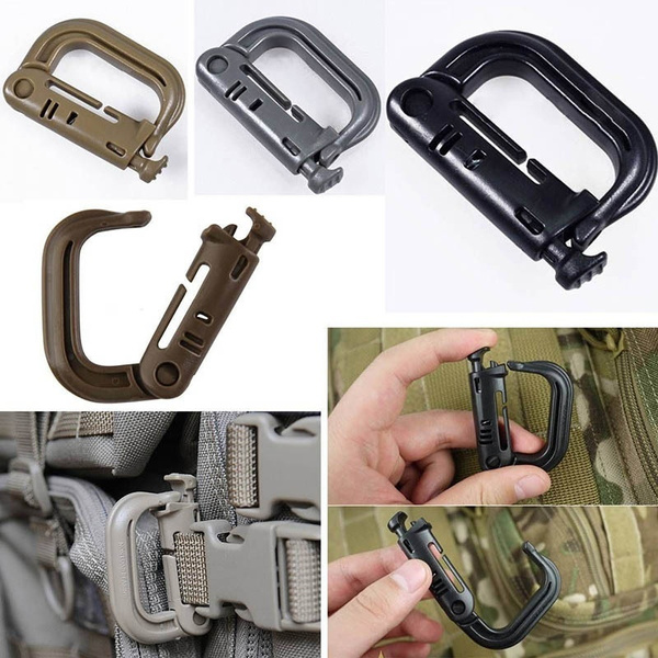 2pcs Attach Plasctic Shackle Carabiner D-ring Clip Molle Webbing Backpack  Buckle Snap Lock Grimlock Camp Hike Mountain Climb Outdoor