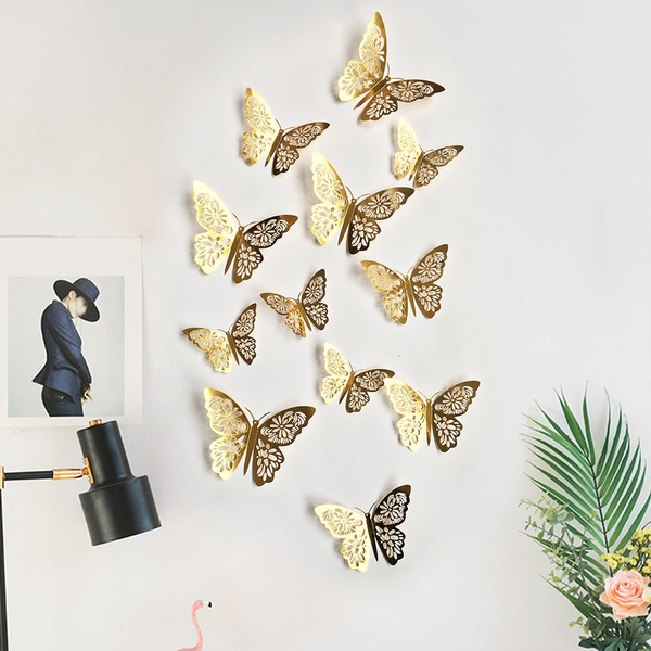 Download 3d Diy Wall Sticker Stickers Decorations For Home 3d Butterfly Wall Stickers Room Decorations Home Decor 12 Pcs Hollow Fridge Wish