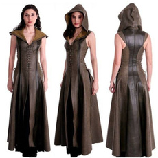 faux leather dress, Medieval, long dress, Halloween Costume