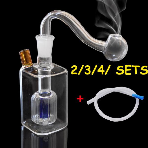 Glass Revive Mini Hookah Smoking Set 2 Hose Pipes Black With Gold Trim 