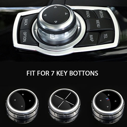 Silver Car Multimedia Button Knob Frame Cover Trim For BMW IDrive