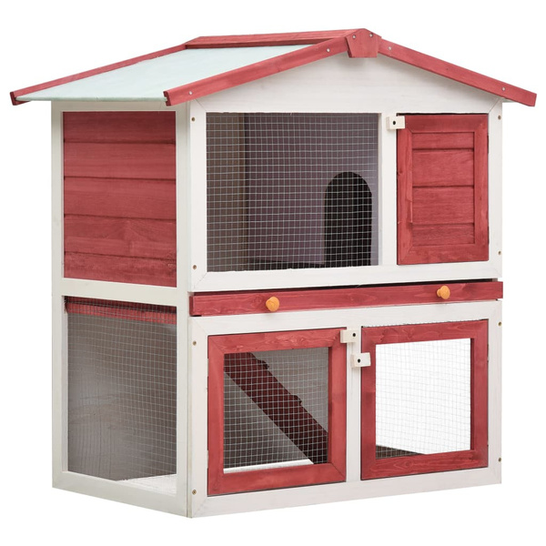 Rabbit hutch 3 doors red wood Kaninchenstall Konijnenhok Niche à lapin ...