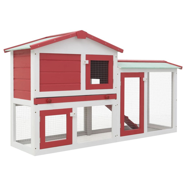 Large rabbit hutch red and white 145 x 45 x 85 cm wood Kaninchenstall ...