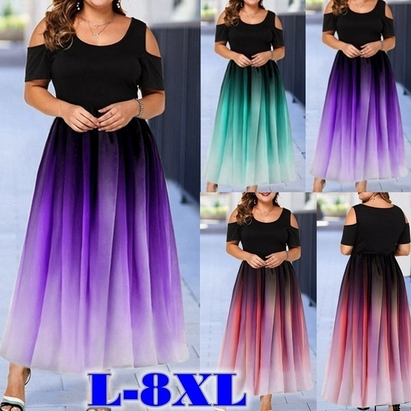 Vestido De Talla Grande Con Hombros Descubiertos Y Degradado Vestido De Talla Grande Con Hombros Descubiertos Y Degradado