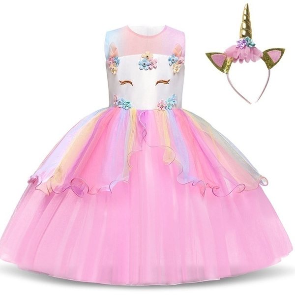 4-10 Years Kids Girls Unicorn Rainbow Tutu Dress with Headband Princess ...