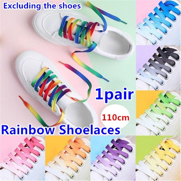 Rainbow coloured shoe store laces