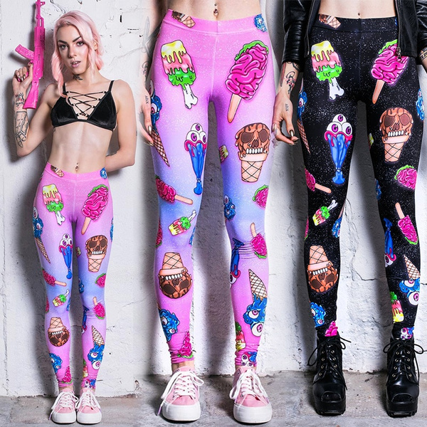 Ice Cream Pattern Multi Color Women's Leggings Skinny Leg Pants J073 – One  Size Fits