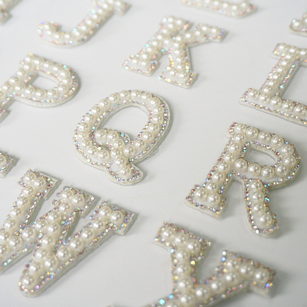 Iron On Rhinestone Patch, AZ White Pearl Bling Glitter Alphabet Applique  English Letter for DIY Craft Supplies (Pink), 26 Piece