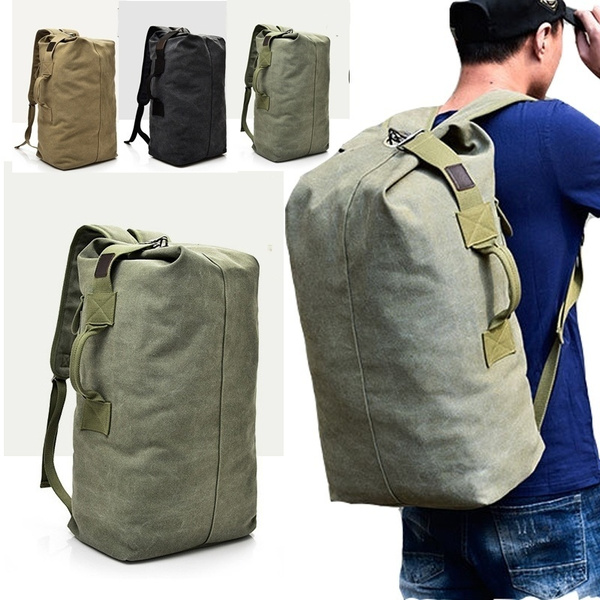 Multifunctional Military Tactical Canvas Backpack Men Bucket Bag Outdoor  Sports Duffle Bag Travel Rucksack Travel Backpack Fishing Hiking Bag