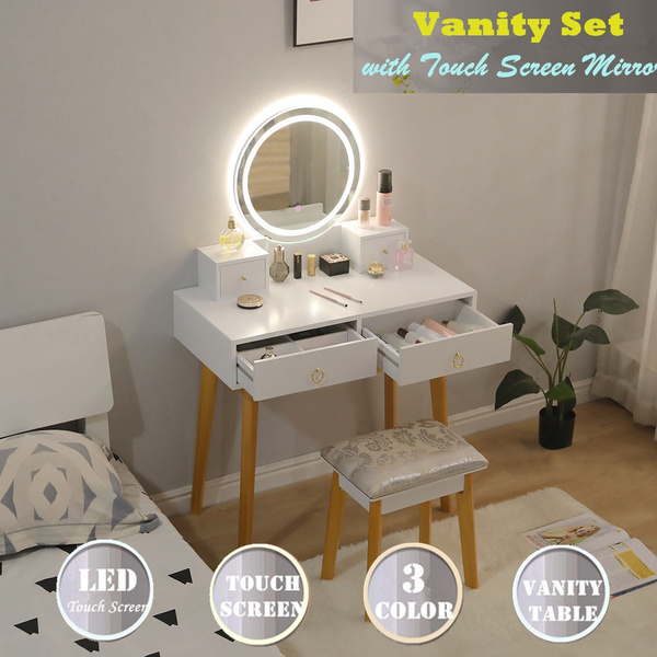 Vanity Table Set With Lighted Led Touch, Vanity Set With Mirror For Bathroom