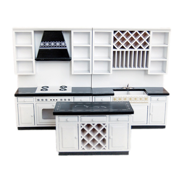 Nobranded 1/12 Scale Dollhouse Miniature Furniture Kitchen Cooking Cabinet Stove European Style Toy Kitchen Playset Kids Great Gift