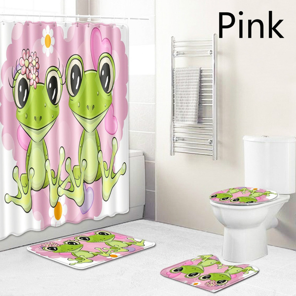 1/3/4PCS Cartoon Frog Shower Curtain Bath Rug Sets Toilet Cover