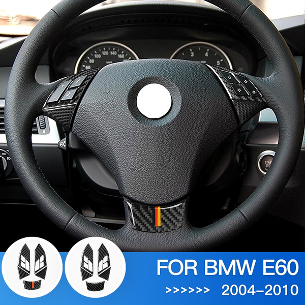 BUYISI Carbon-Fiber Steering Wheel Decoration Cover Trim For Bmw E60  5-Series 2004-2010 