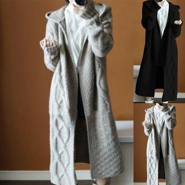 women's long hooded sweater coat