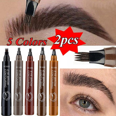 2Pcs Microblading Tattoo Eyebrow Pencil Waterproof Fork Tip 4 Head Fine Sketch Liquid Eyebrow Enhancer Dye Tint Pen  5 Colors