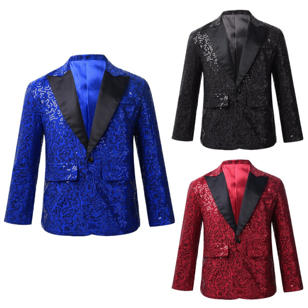 Shiny Sequin Glitter Blazer Jacket Men Casual Slim Fit Lapel Collar
