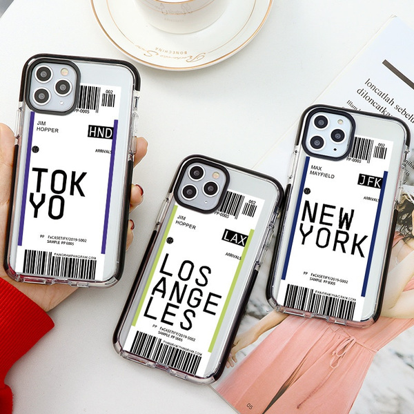 For New Iphone Se Fashion Ins Personality s New York London Tokyo City Bar Label Print Black Border Transparent Anti Fall Protective Case For Iphone 11 Case For Iphone Xr Xs Max