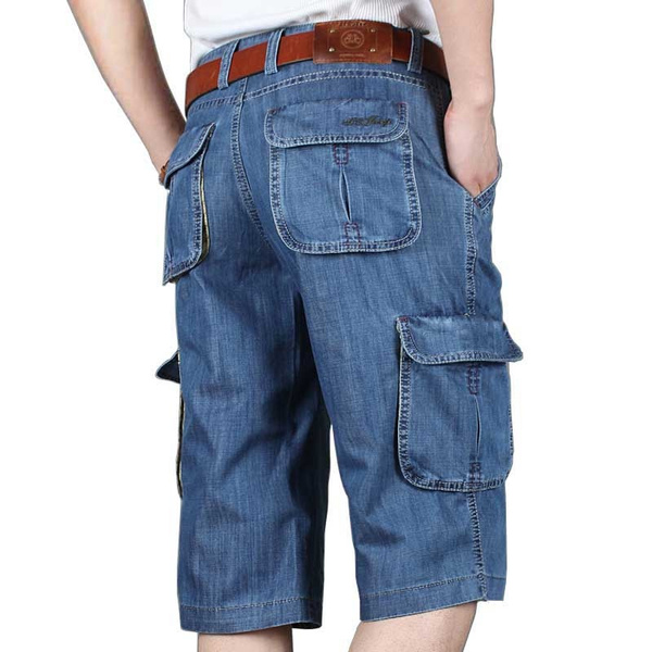 Hmlai Clearance Men Shorts Jeans Relaxed Fit Urban Big and Tall Lightweight Demin Cargo Shorts with Zipper Pocket 