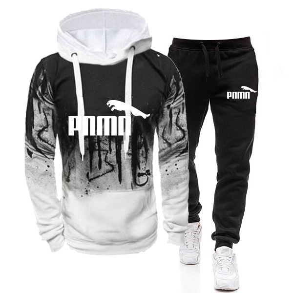 Men's White Graphic Pullover Sweatshirt & Sweatpants For Big And